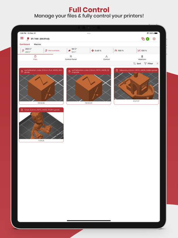 RC Klipper 3D (Moonraker) iPad screenshot 1 - Productivity app