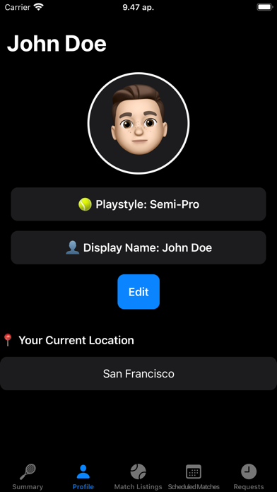 Baseline: Tennis Matchmaking Screenshot