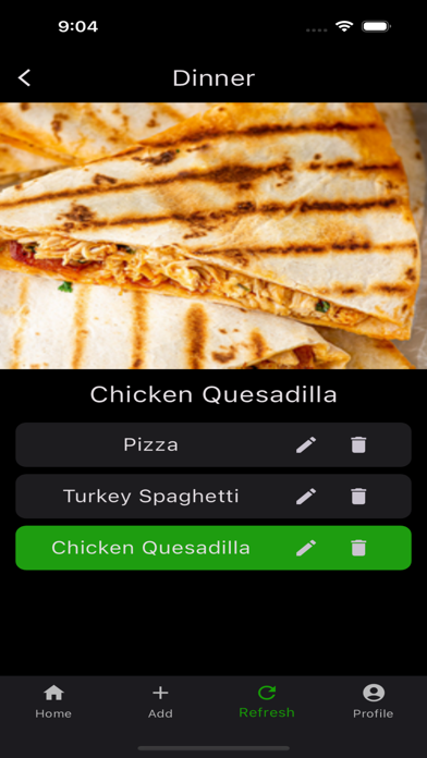 Meal Selection Screenshot