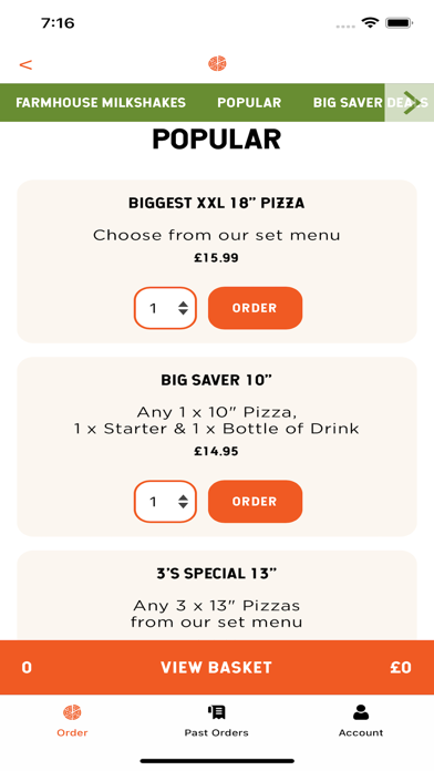 Farmhouse Pizza Ordering Screenshot