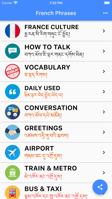 French Phrases in Tibetan Screenshot