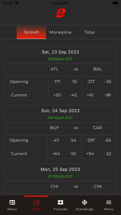 BOVADA x NFL Screenshot