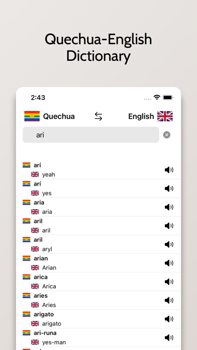 Quechua-English Dictionary Screenshot