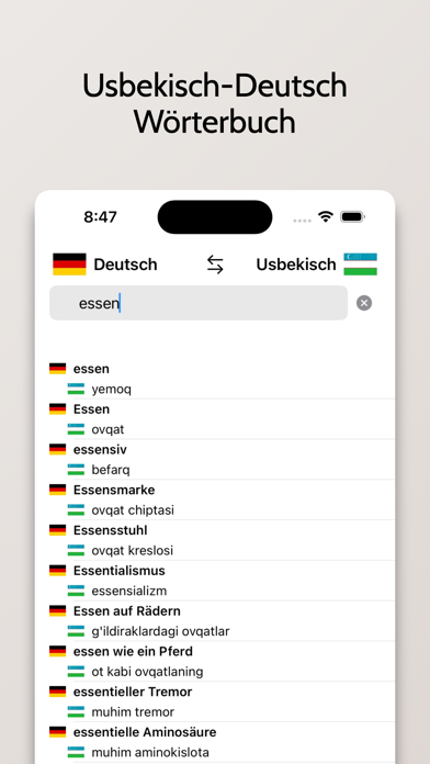 Usbekisch/Deutsch Wörterbuch Screenshot