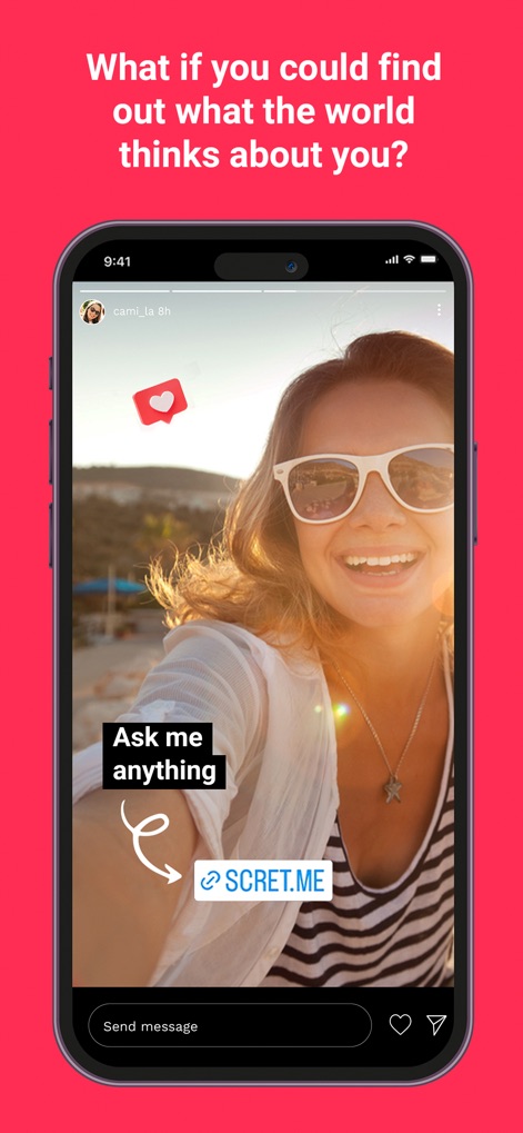 Scret: perguntas anônimas - Über den 'Ask me anything'-Aufruf können Nutzer ihre Follower zur Interaktion bewegen, indem sie den scret.me-Link in ihrer Instagram Story teilen, um anonyme Fragen zu erhalten.
