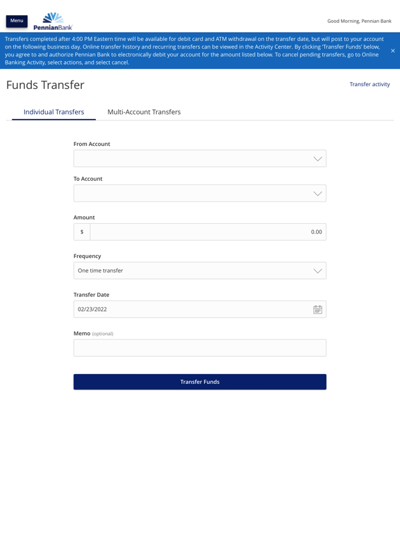 Pennian Bank iPad screenshot 3 - Finance app