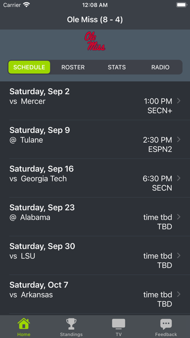 Screenshot #1 pour Mississippi Football Schedules