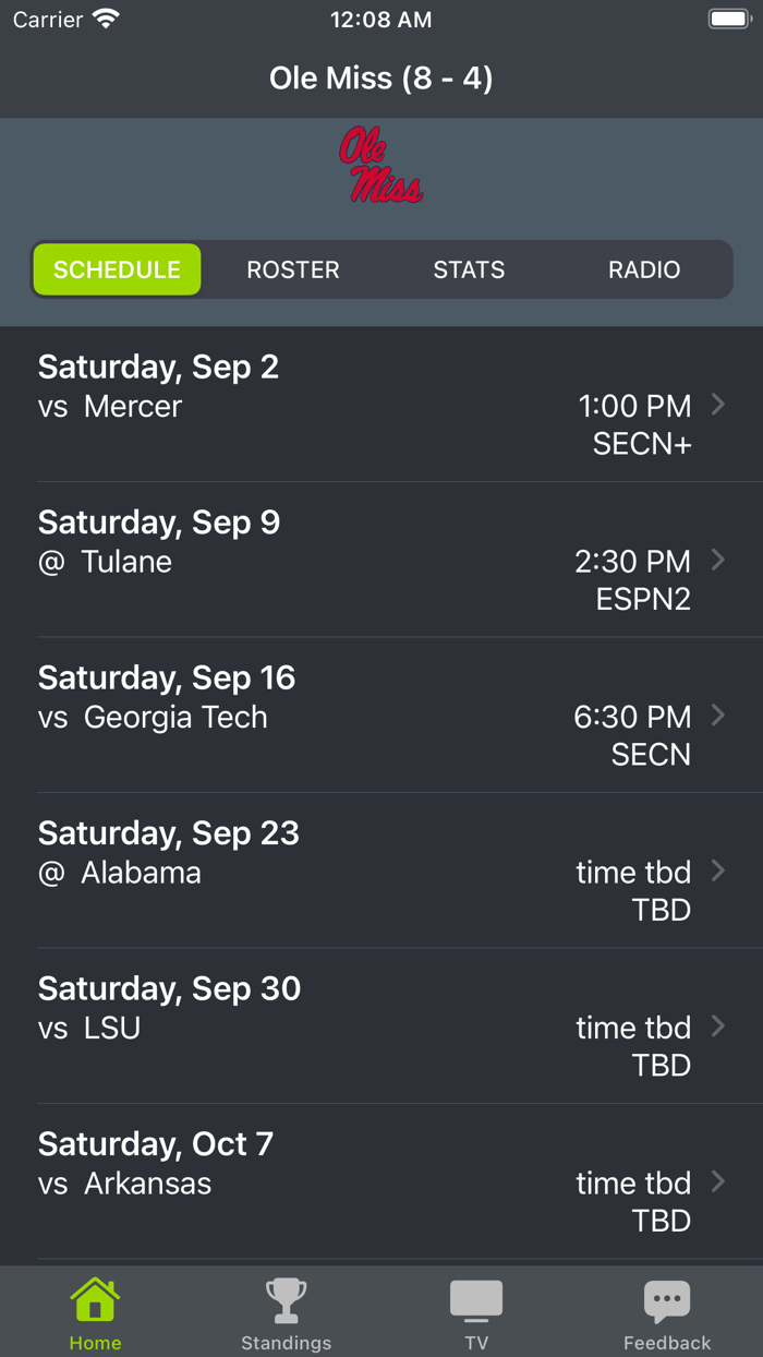Mississippi Football Schedules