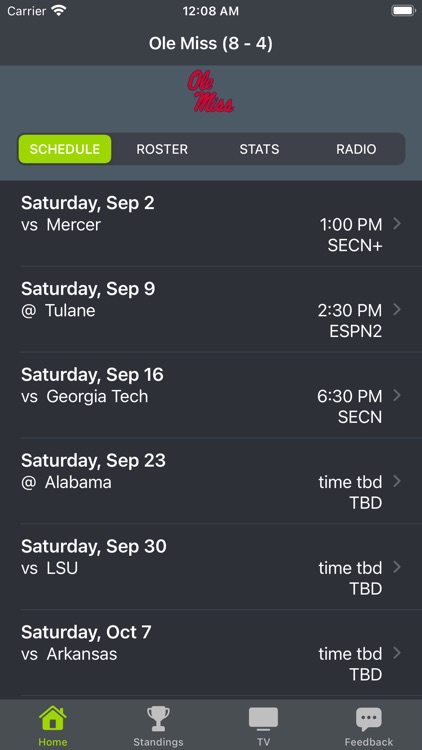 Mississippi Football Schedules