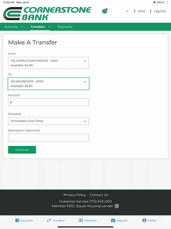 Cornerstone Bank (IA) Mobile iPad screenshot 5 - Finance app
