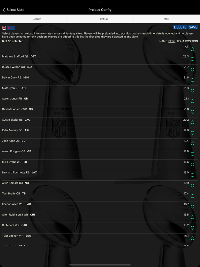 DFS Bulk Lineup Generator