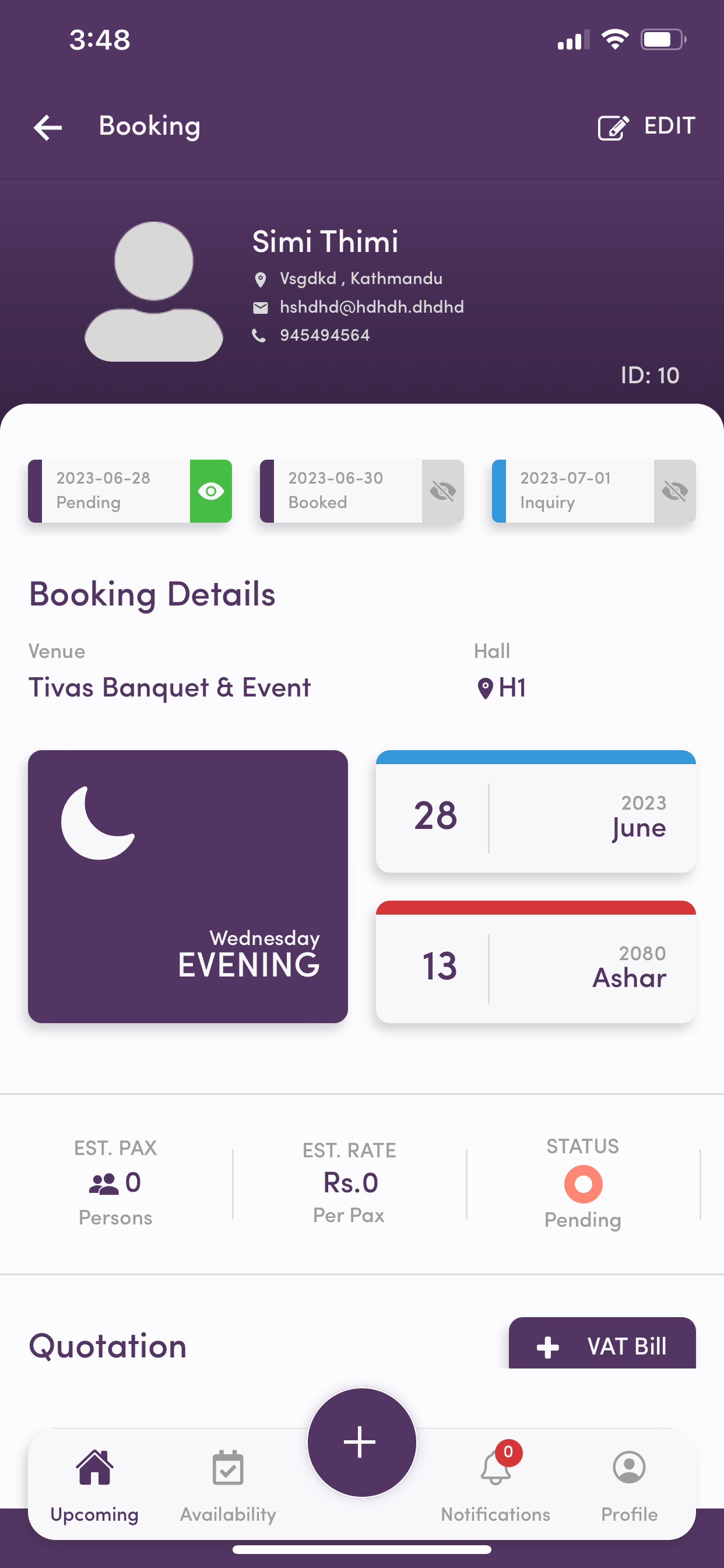 CaterMe: Booking Management