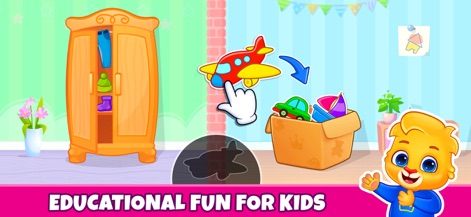 Toddler & Preschool Kids Games - Les utilisateurs peuvent s'amuser à organiser des jouets variés comme des avions et des voitures, en les rangeant méthodiquement dans une boîte désignée.