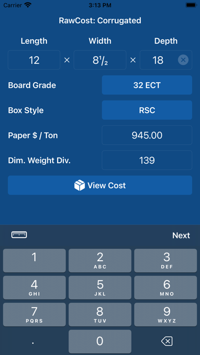 Screenshot 1 of RawCost: Corrugated App