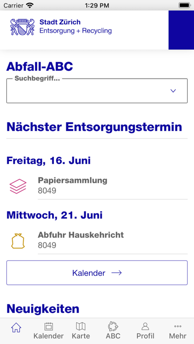 Entsorgung + Recycling Zürich Screenshot