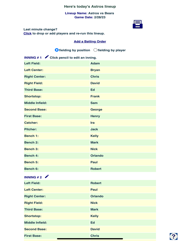Baseball Fielding Rotation App