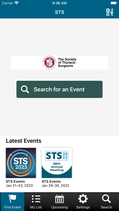 STS Events Screenshot