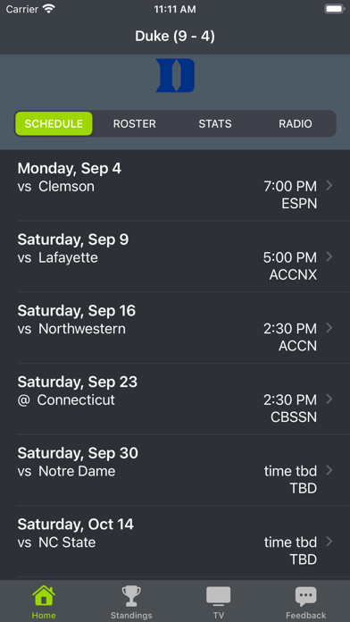 Screenshot #1 pour Duke Football Schedule