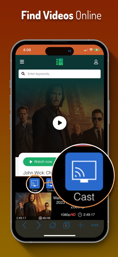 Cast Web Videos to TV - iWebTV - The app simplifies the casting process with a prominent "Cast" button, allowing users to quickly send their selected online videos to their television.