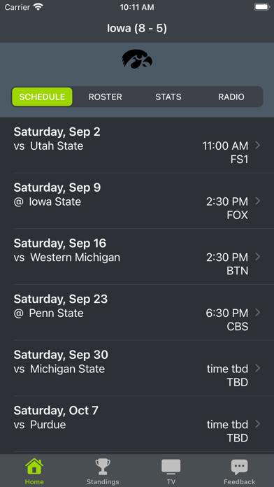 Iowa Football Schedules Screenshot