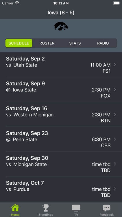 Iowa Football Schedules