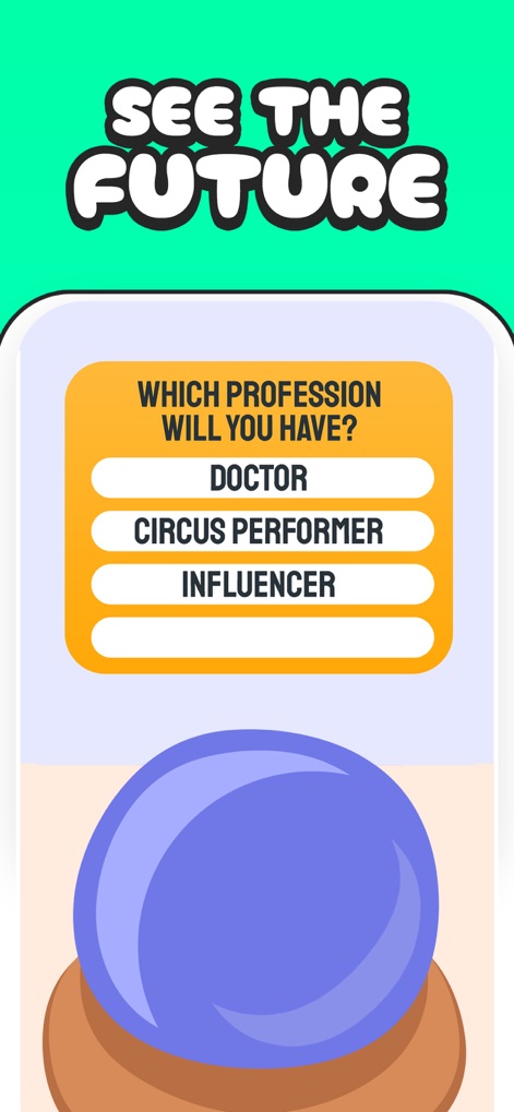 What Will I Look Like Old Face - Engage with the 'See The Future' game, featuring a mystical crystal ball that prompts users with multiple-choice questions to predict future professions and life events.