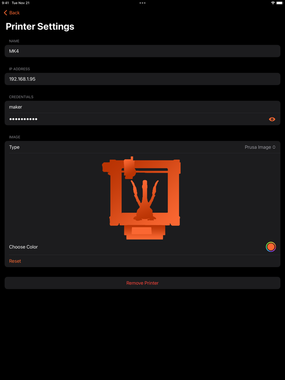 PrusaLinkiOS iPad screenshot 4 - Utilities app