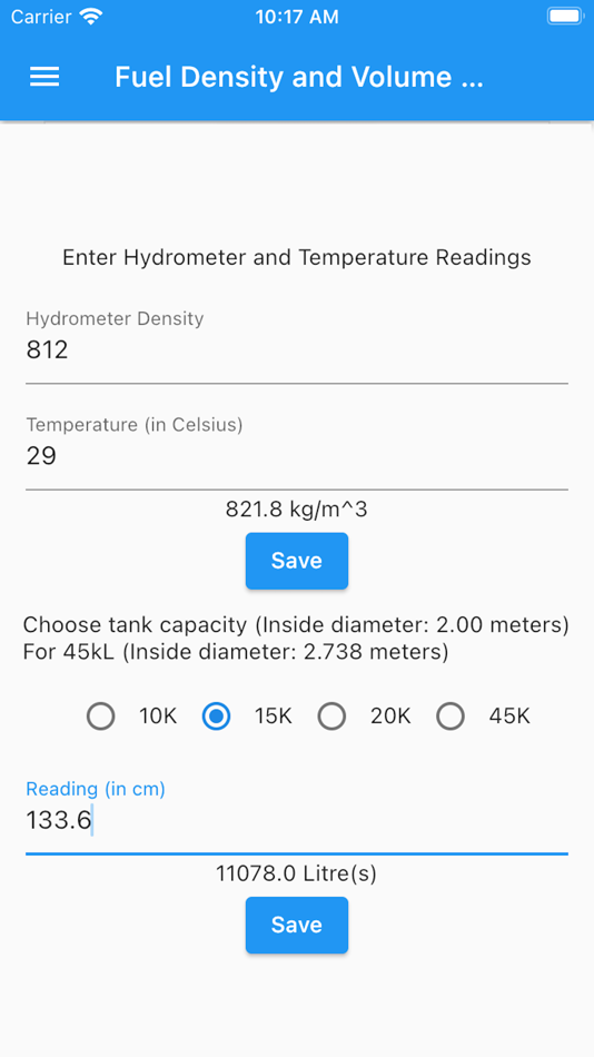 #2. Fuel Density and Volume Calc (iOS) 由: Obli Nishanth Oblirajan
