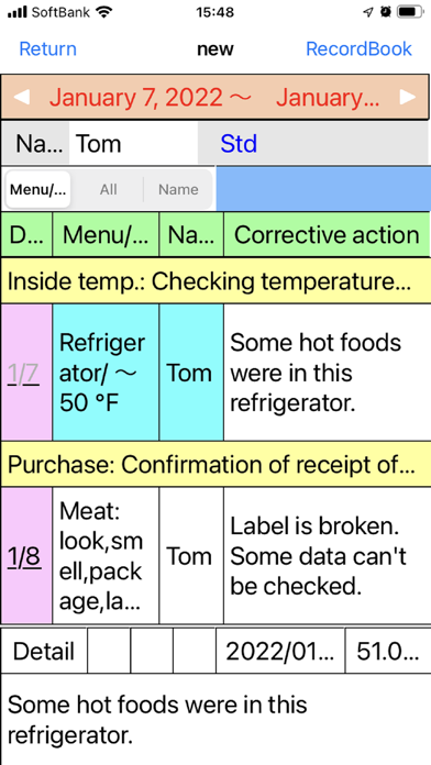 HACCP Record for one store Screenshot