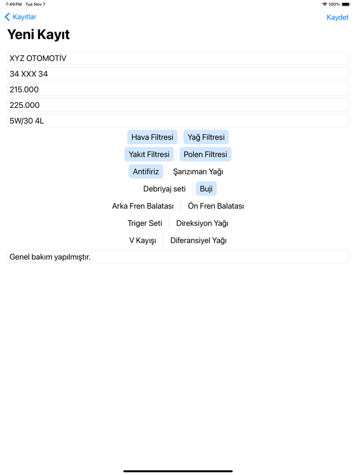 Bakım Kartı Oluşturucu