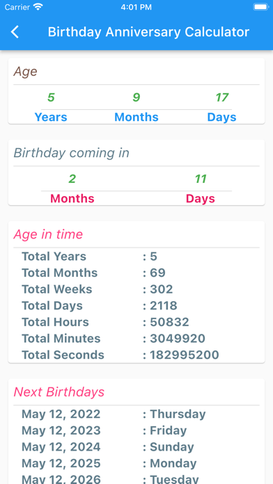 Birthday Anniversary Calc Screenshot