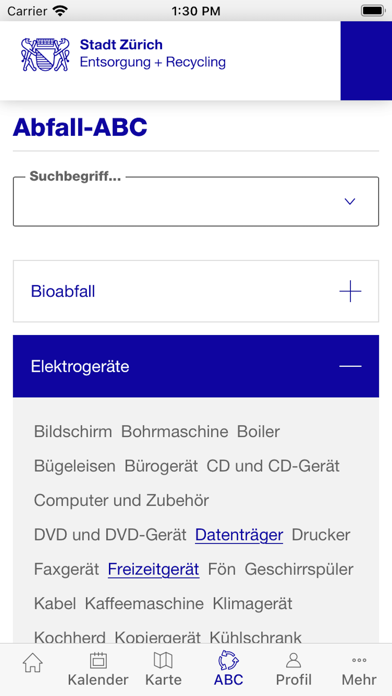 Entsorgung + Recycling Zürich Screenshot