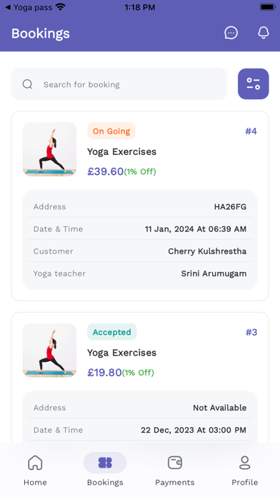Yoga pass Provider Screenshot