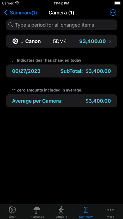 Photo Gear Database Screenshot