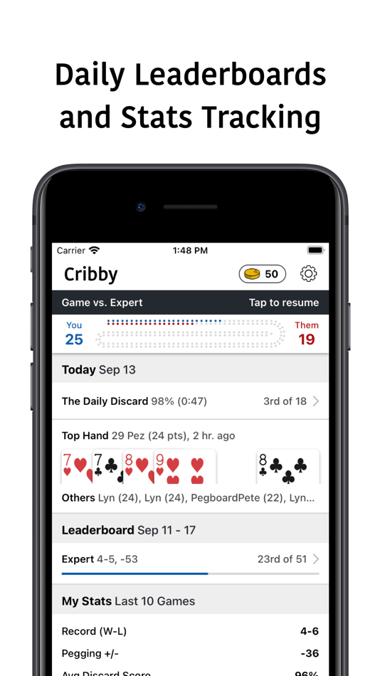 #1. Cribby - Cribbage Card Game (iOS) By: Misquamicut Technologies LLC