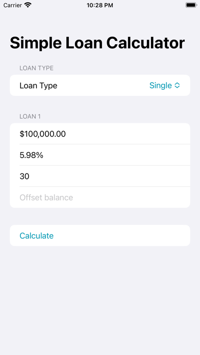 Simple Loan Calculator $ Screenshot