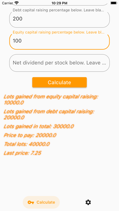 Dividend/Capital Raising Calc. Screenshot