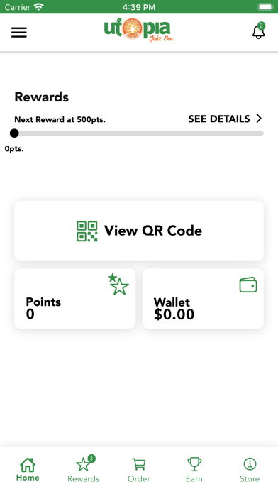 Utopia Juice Bar Rewards Screenshot