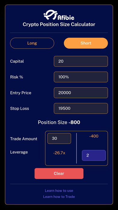 Crypto Position Size Calc Screenshot