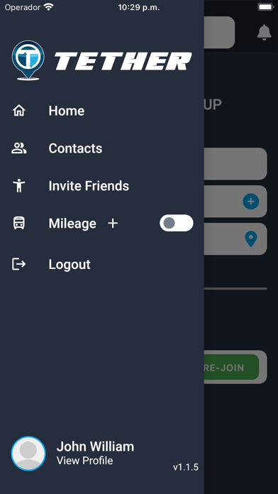 Tether Group Navigation Screenshot