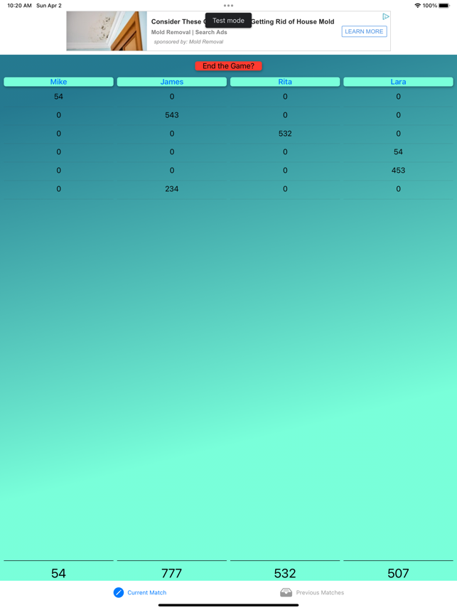 Zrzut ekranu aplikacji EZ Domino Score Keeping Pad