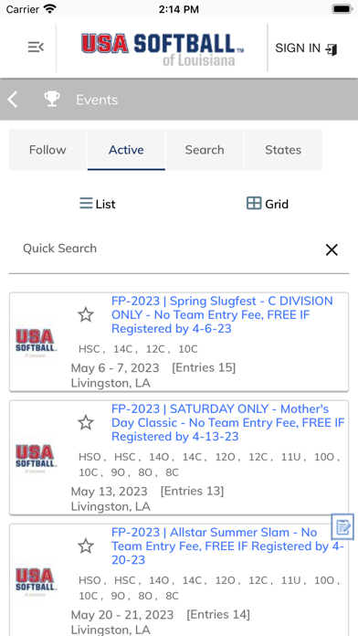 USA Softball of Louisiana Screenshot