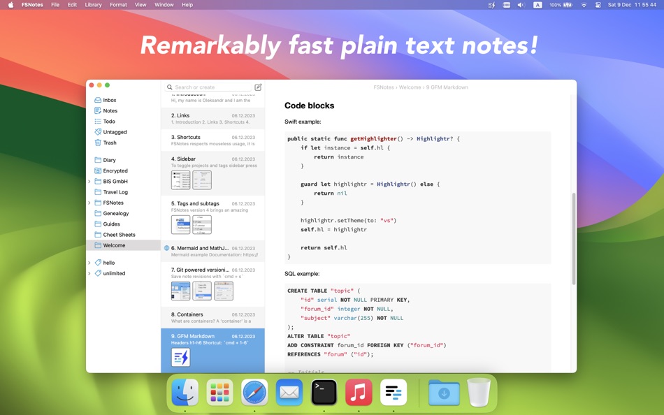 #1. FSNotes (macOS) 由: Oleksandr Hlushchenko