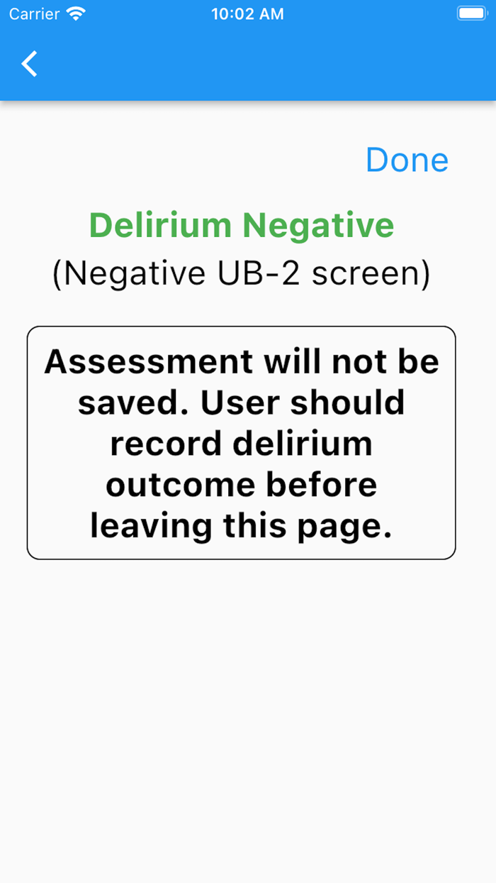 UB-CAM Delirium Screen