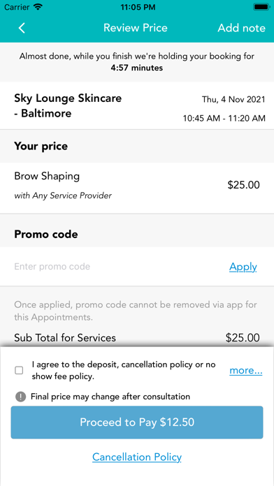Sky Lounge Skin Care App Screenshot