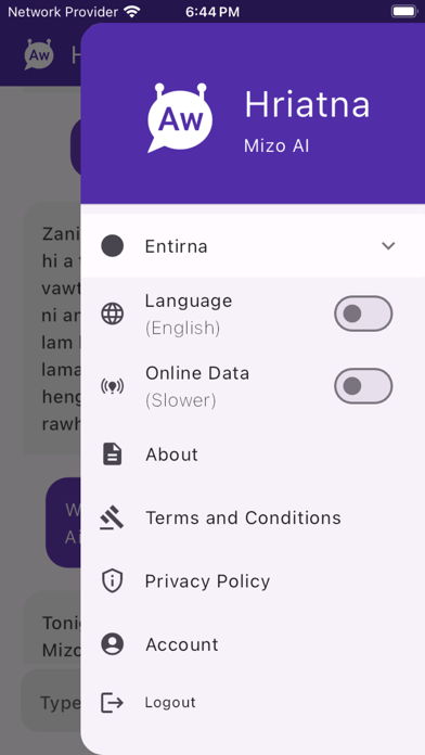 Hriatna Mizo Chatbot Screenshot