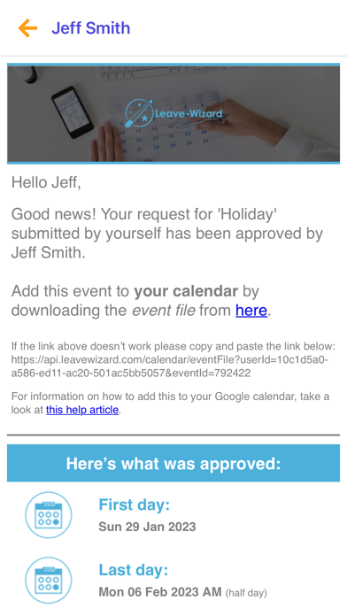 LW Employee Holiday Planner Screenshot