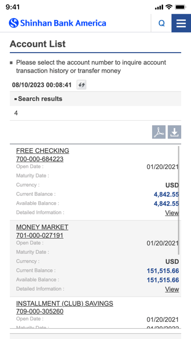 Shinhan Bank America Mobile. Screenshot