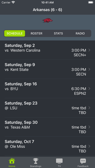 Screenshot #1 pour Arkansas Football Schedules