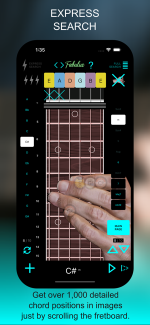 Скриншот обучения FABULUS гитарным аккордам